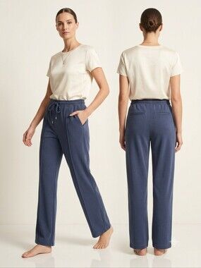 ​Yest Netherlands Blue Drawstring Pleat Front Wide Leg Pants 16 Modal Blend